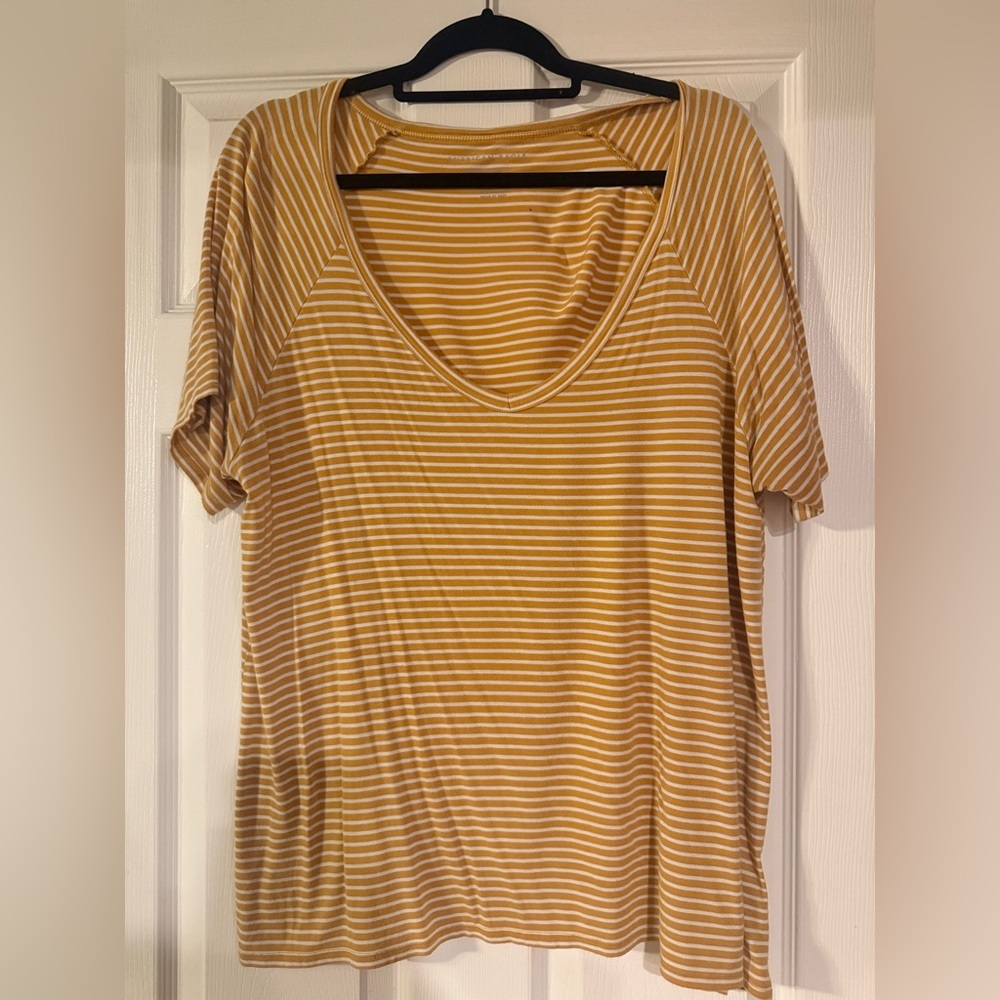 American Eagle Outfitters Mustard Yellow Striped Short Sleeve Tee